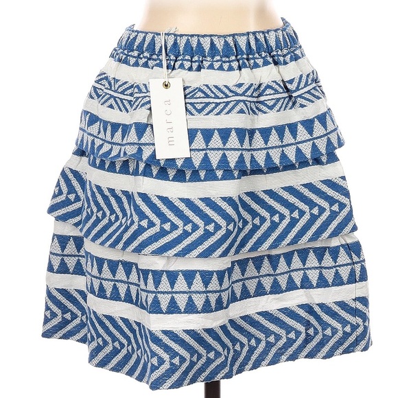 NEW Marea by Liz Joy Tiered Ruffle Southwest Boho Smocked Mini Skirt Size Small - Picture 4 of 8